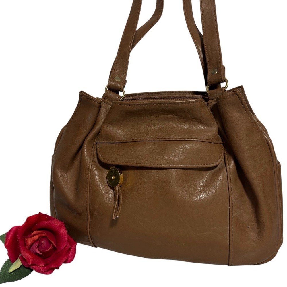 TR Bentley Brown faux leather organizer shoulder bag 10X6X4